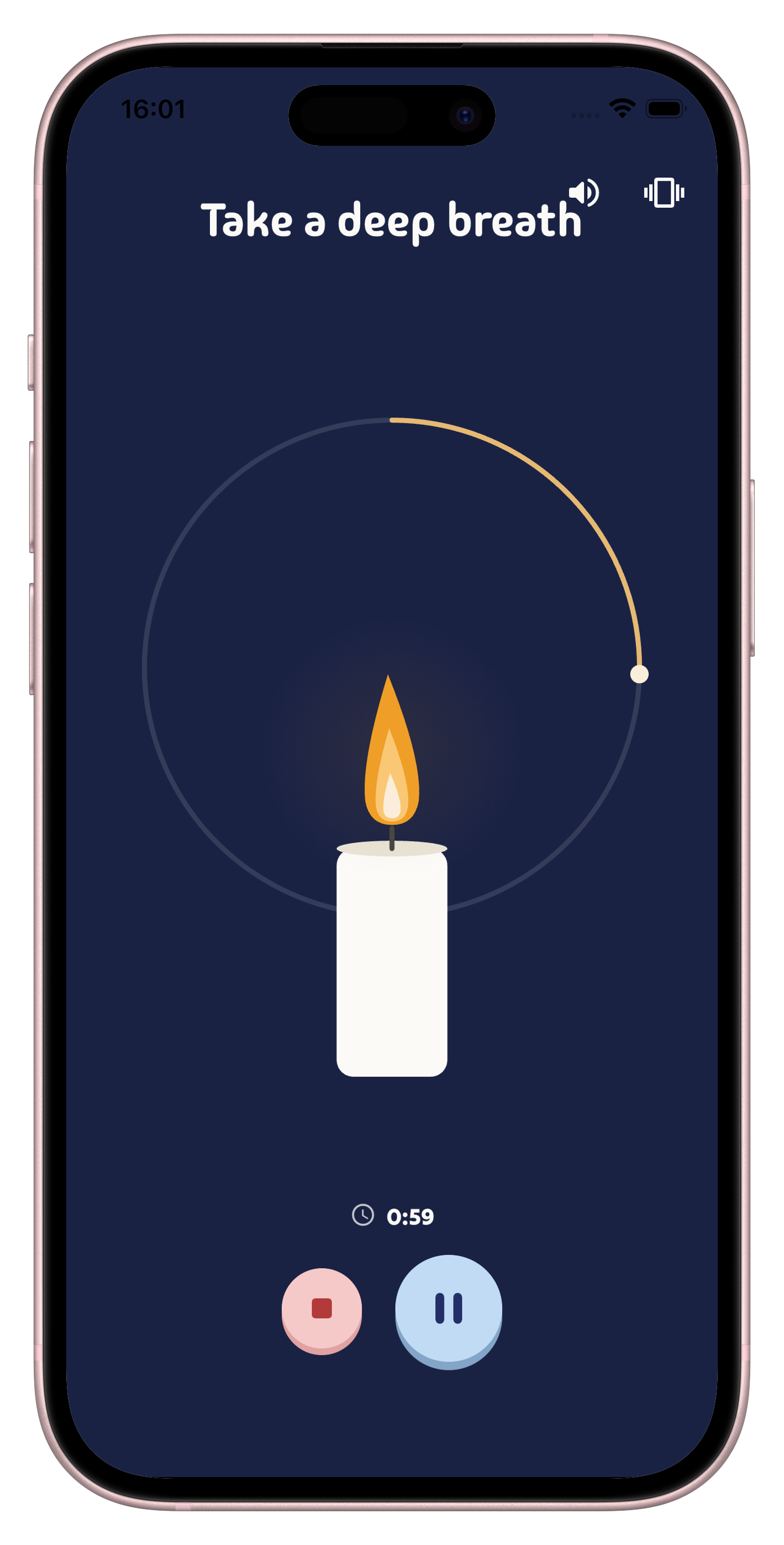 Ang Hygge app na nagpapakita ng gabay na ehersisyo sa paghinga para mabawasan ang stress.